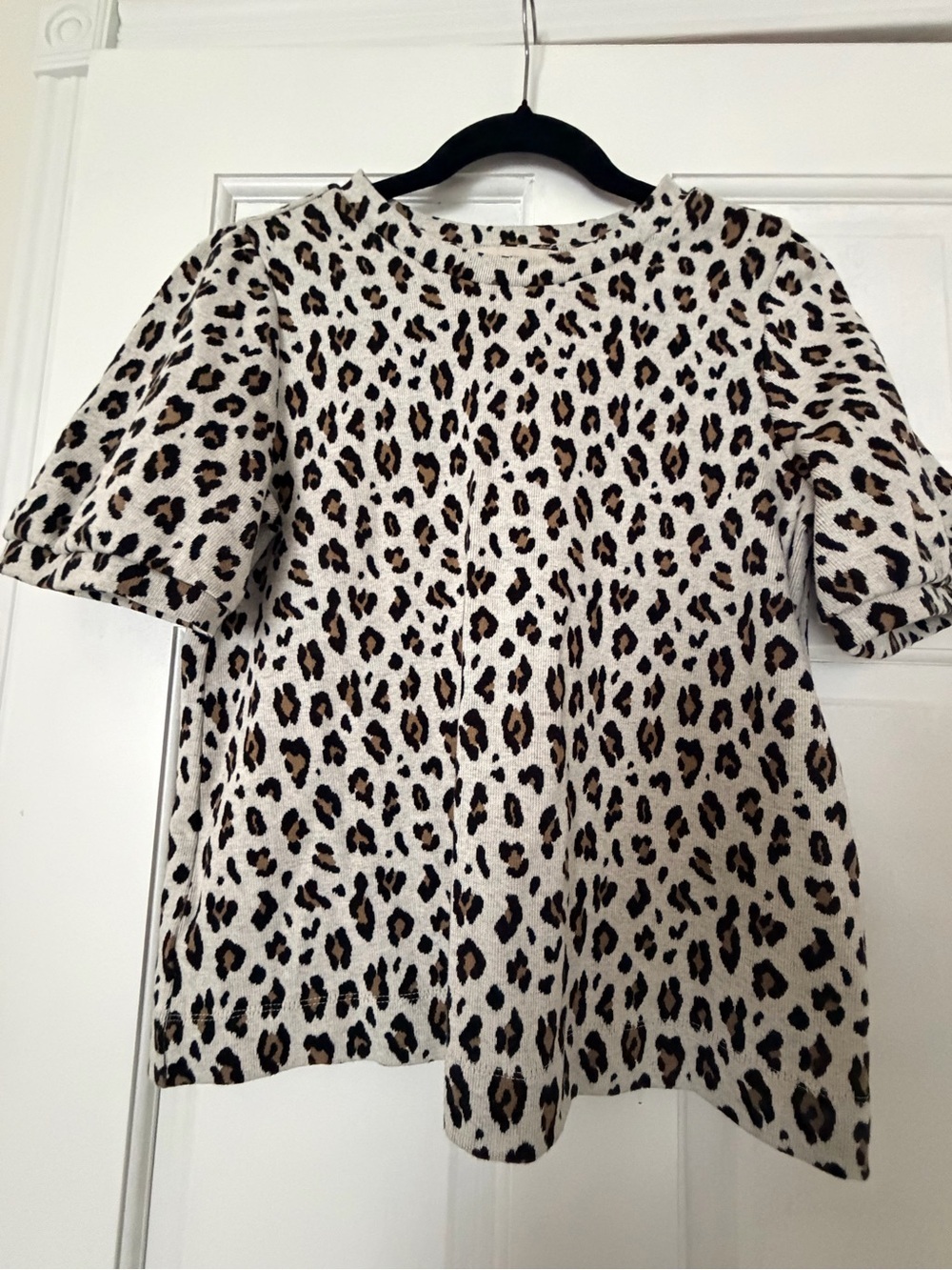 LOFT Leopard Print Short Sleeve Sweatshirt in Grey, Brown, and Black